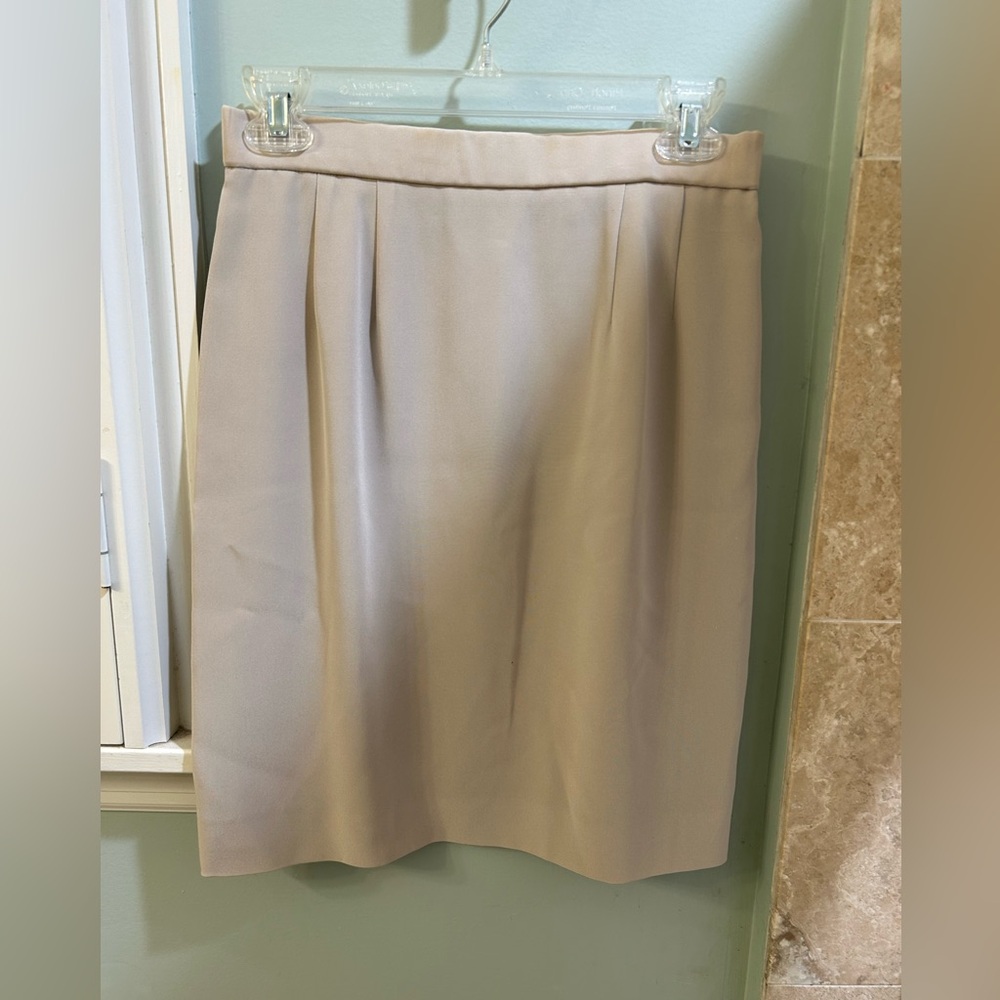 Doncaster Tan Pleated Pencil Skirt Knee-Length